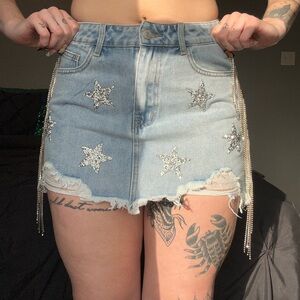 SHEIN Blue Denim Skirt with Star Accents